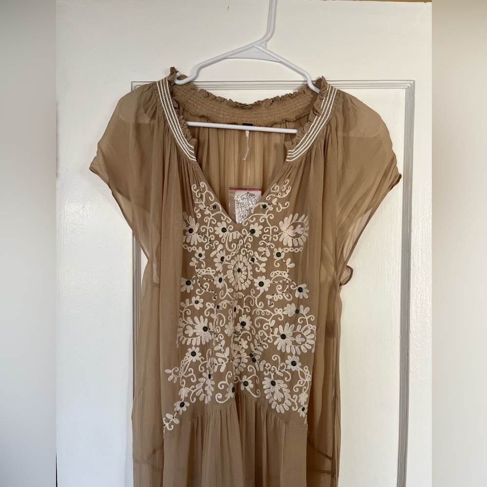Free People (NWT) Womens Boho Long Kimono size M beige